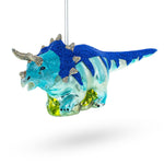 Sparkling Glittered Dinosaur Blown Glass Christmas Ornament