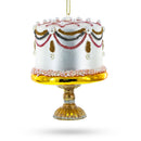 Pearl-Adorned Celebration Cake Glass Christmas Ornament
