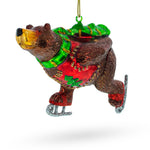 Whimsical Skating Bear Glass Christmas Ornament