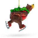 Whimsical Skating Bear Glass Christmas Ornament