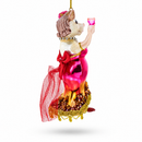 Pink-Dressed Cow with Wine Glass  Christmas Ornament
