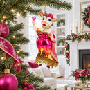 Pink-Dressed Cow with Wine Glass  Christmas Ornament