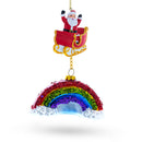 Santa Rainbow Sleigh Ride Glass Christmas Ornament