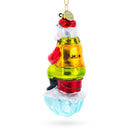 Polar Bear Ice Fishing Blown Glass Christmas Ornament
