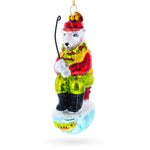 Polar Bear Ice Fishing Blown Glass Christmas Ornament