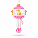 Delightful Baby Pink Rattle Glass Christmas Ornament