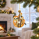 Hanging Sloth Glass Christmas Ornament