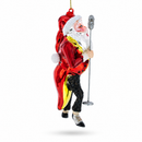 Jolly Singing Santa with Microphone Glass Christmas Ornament