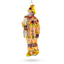 Heroic Fireman with Hose Glass Christmas Ornament