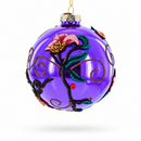 Embroidered Flowers on Purple Glass Ball Christmas Ornament