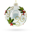 Embroidery Style Poinsettia Glass Ball Christmas Ornament