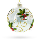 Embroidery Style Poinsettia Glass Ball Christmas Ornament