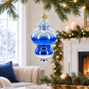 Silver-Topped Blue Finial Glass Christmas Ornament