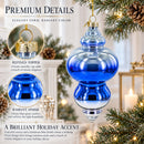 Silver-Topped Blue Finial Glass Christmas Ornament