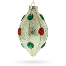 Green and Red Rhombus Blown Glass Christmas Ornament Adorned with Jewelry