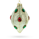 Green and Red Rhombus Blown Glass Christmas Ornament Adorned with Jewelry