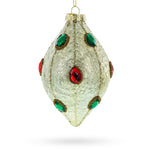 Green and Red Rhombus Blown Glass Christmas Ornament Adorned with Jewelry