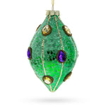 Jeweled Green Rhombus -Blown Glass Christmas Ornament