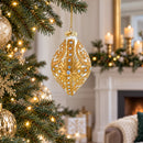 Gold Scroll with Jewel Accents Rhombus Finial Glass Christmas Ornament