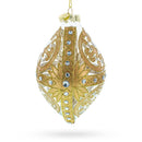 Gold Scroll with Jewel Accents Elegant Rhombus Finial Blown Glass Christmas Ornament