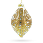 Gold Scroll with Jewel Accents Elegant Rhombus Finial Blown Glass Christmas Ornament
