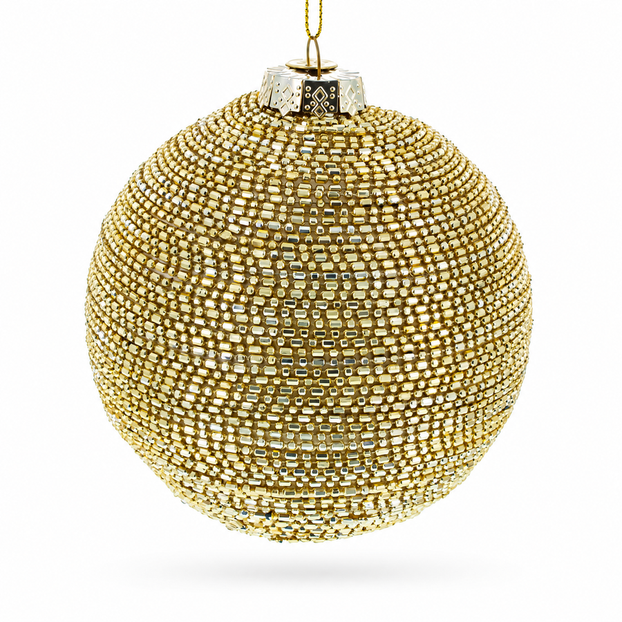 Beaded Gold Glass Ball -Glass Christmas Ornament