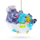 Hippo Taking Bath Blown Glass Christmas Ornament