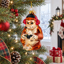 Monkey Video Gamer Glass Christmas Ornament