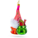 Gnome Carrying Gifts Blown Glass Christmas Ornament