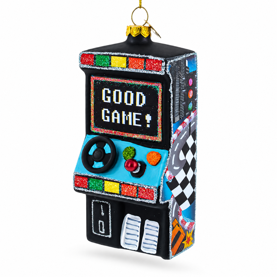 Retro Arcade Machine Glass Christmas Ornament