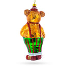 Bear Playing on Accordion Blown Glass Christmas Ornament