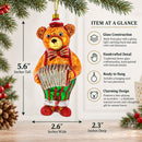 Bear Playing on Accordion Glass Christmas Ornament