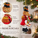 Teddy Bear Drummer Glass Christmas Ornament