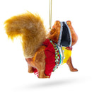 Chipmunk Wearing Dress Blown Glass Christmas Ornament
