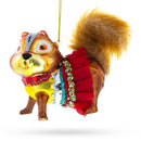 Chipmunk Wearing Dress Blown Glass Christmas Ornament