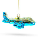 Blue Airplane Blown Glass Christmas Ornament