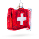 Waving Flag of Switzerland Blown Glass Christmas Ornament