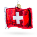 Waving Flag of Switzerland Blown Glass Christmas Ornament