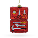 Handyman with Toolbox Blown Glass Christmas Ornament