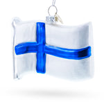Waving Flag of Finland Blown Glass Christmas Ornament