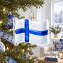Waving Flag of Finland Glass Christmas Ornament