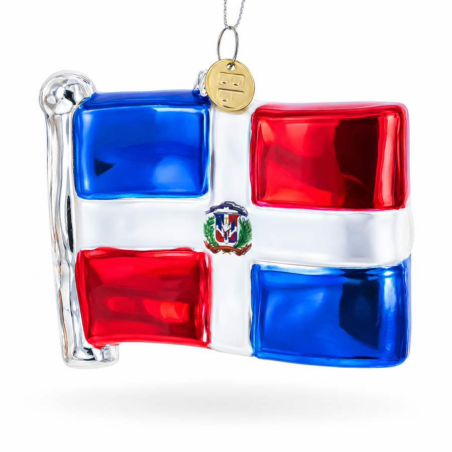 Waving Flag of Dominican Republic Glass Christmas Ornament