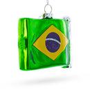 Waving Flag of Brazil Blown Glass Christmas Ornament
