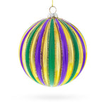 Striped Purple, Green, and Gold Glass Ball Christmas Ornament