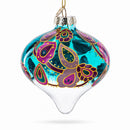 Teal Paisley Onion Shape Finial Glass Christmas Ornament