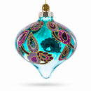 Teal Paisley Onion Shape Finial Glass Christmas Ornament