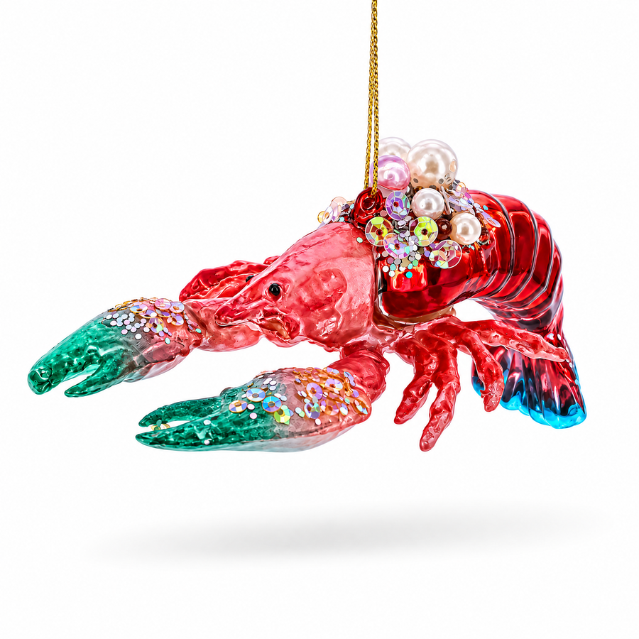 Glam Lobster Glass Christmas Ornament