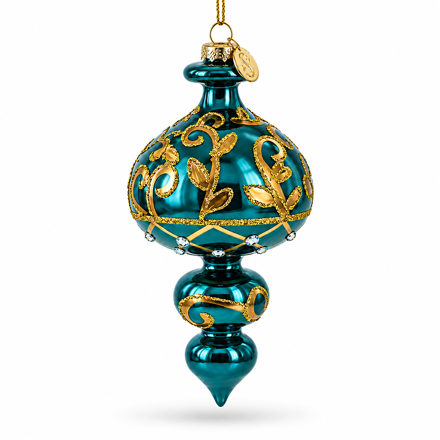 Emerald Cascade Finial Glass Christmas Ornament