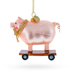 Playful Pig Riding a Skateboard Glass Christmas Ornament