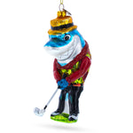Shark Playing Golf Blown Glass Christmas Ornament